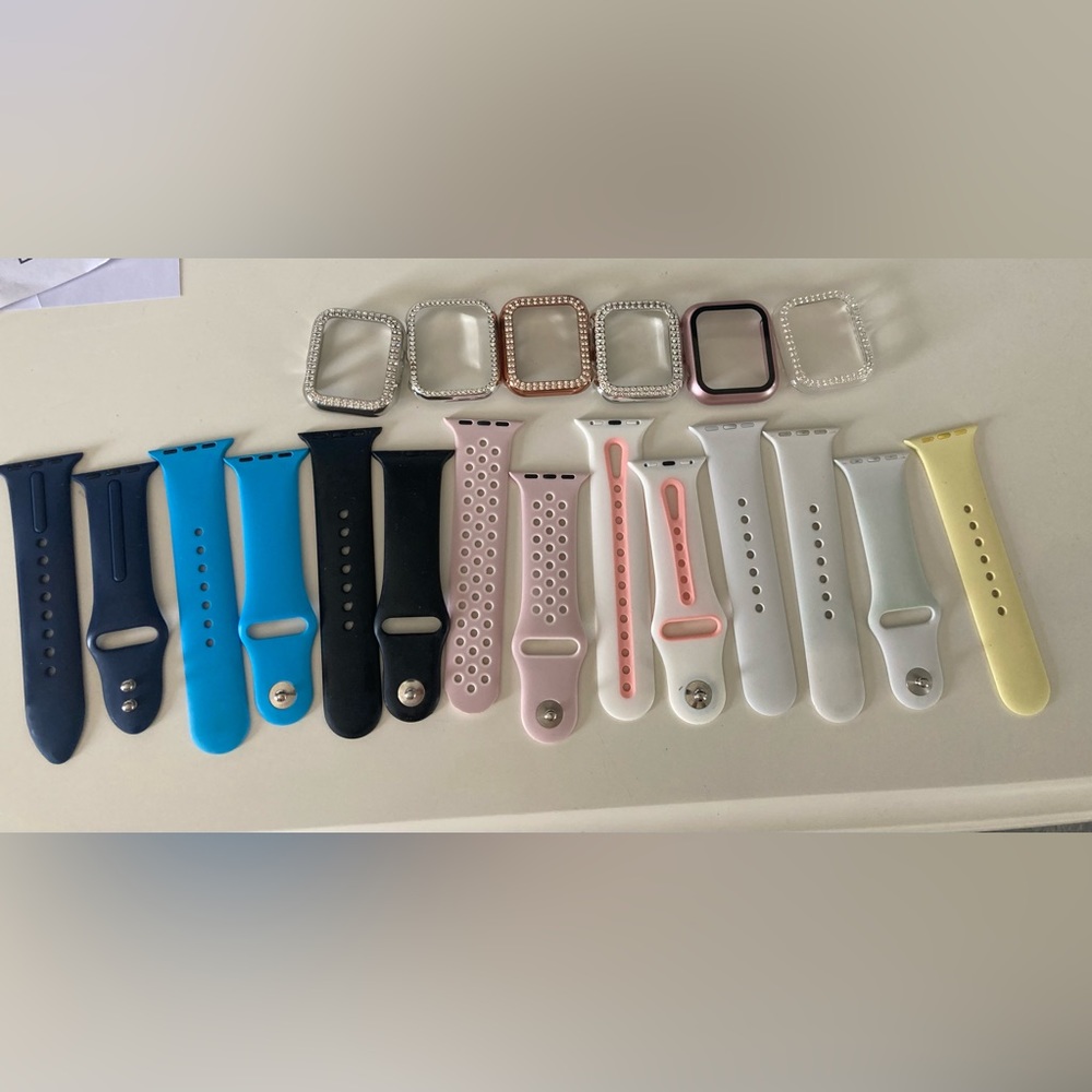 Lot of Apple Watch Bands and screen protectors